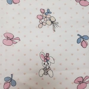 Vintage 1986 Precious Moments Baby Bunny Pink Heart Print Fabric  45 in X 18 in